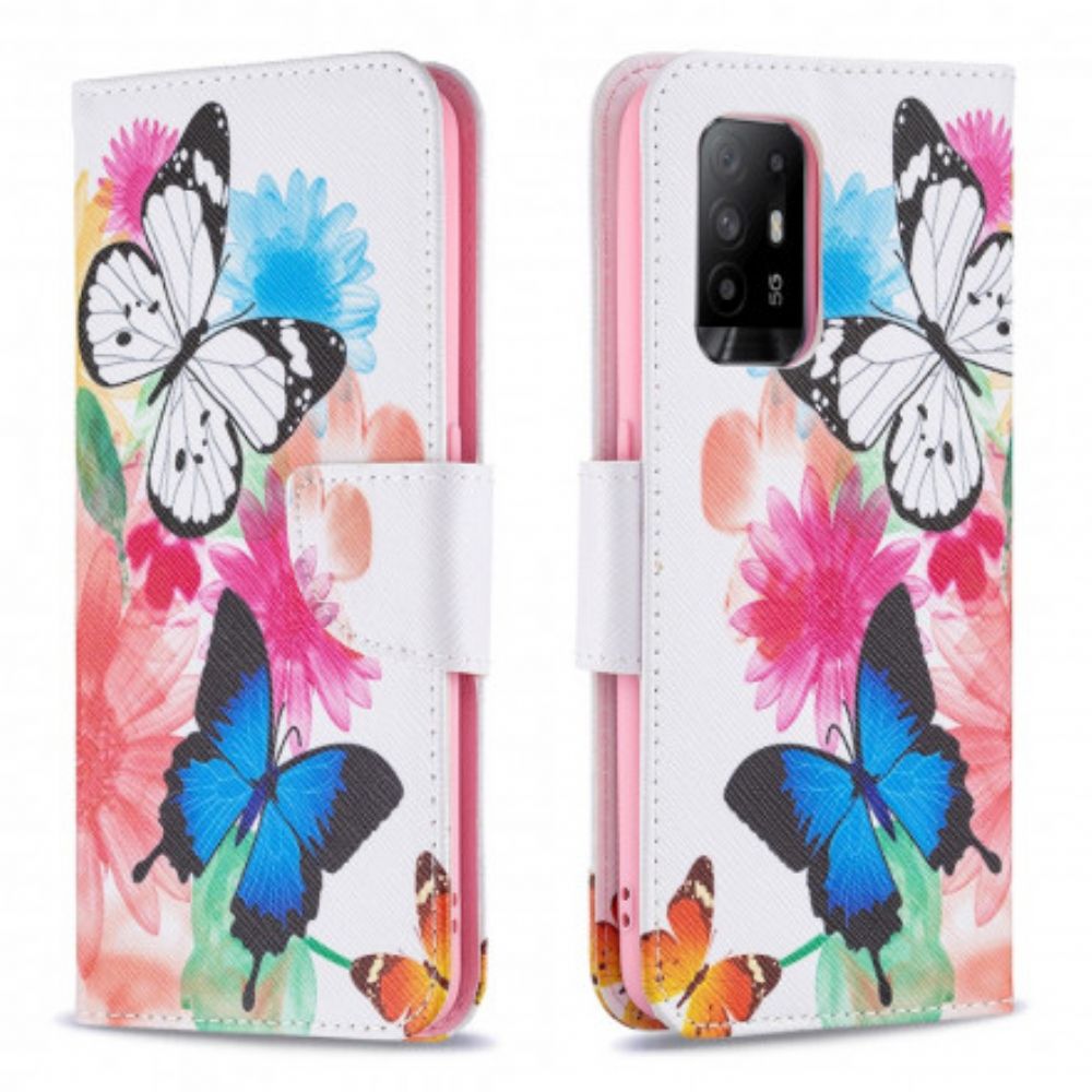 Flip Case Für Oppo A94 5G Gemalte Schmetterlinge Und Blumen