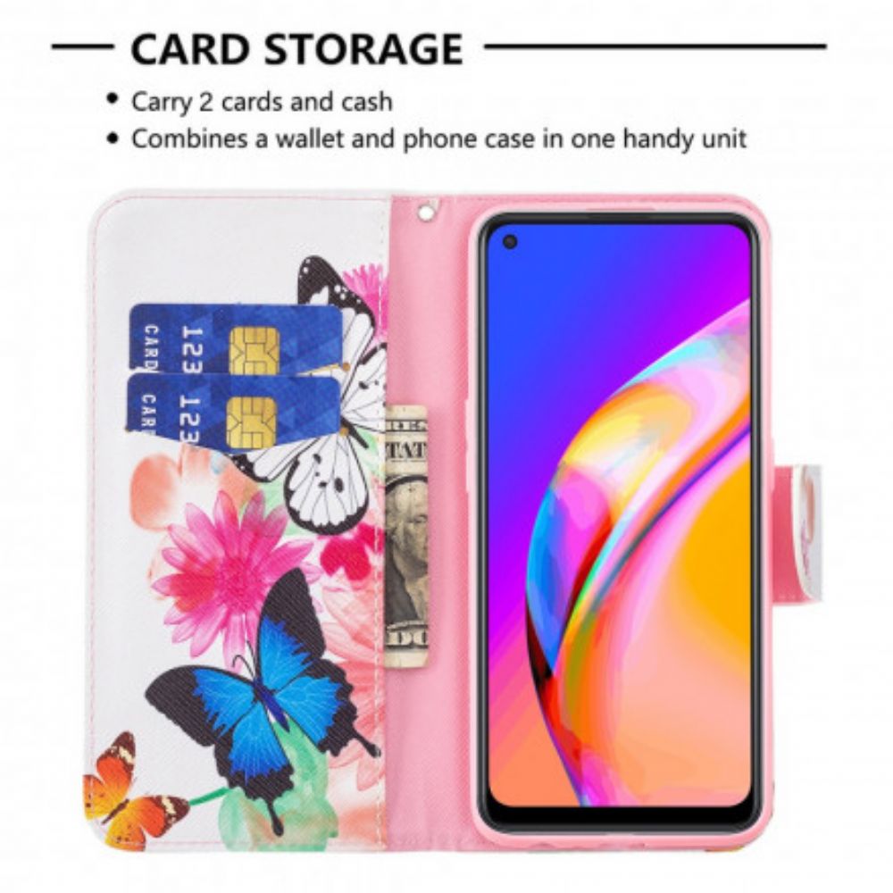 Flip Case Für Oppo A94 5G Gemalte Schmetterlinge Und Blumen