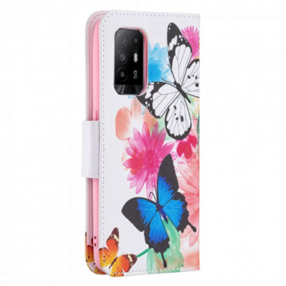 Flip Case Für Oppo A94 5G Gemalte Schmetterlinge Und Blumen