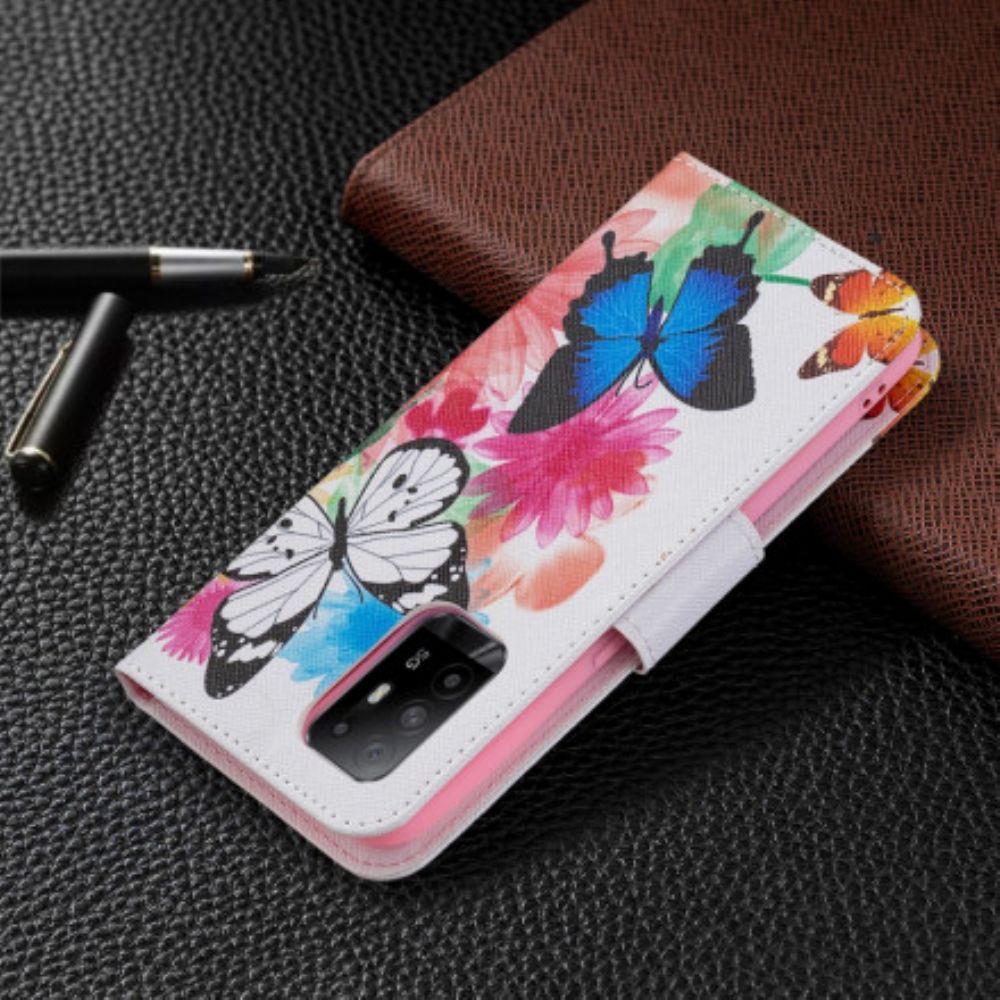 Flip Case Für Oppo A94 5G Gemalte Schmetterlinge Und Blumen