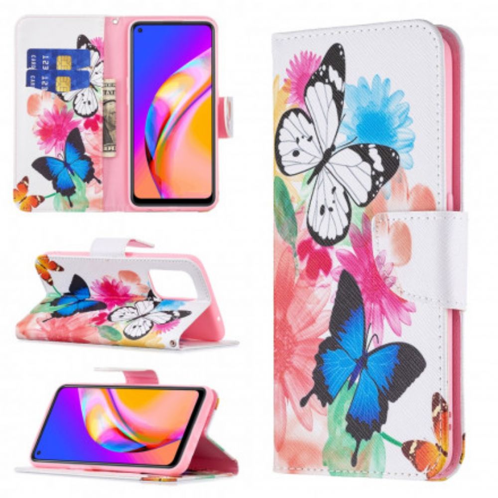 Flip Case Für Oppo A94 5G Gemalte Schmetterlinge Und Blumen