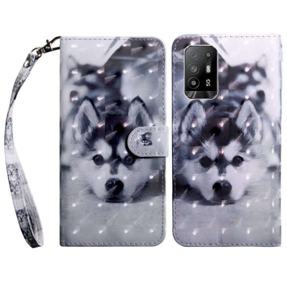 Flip Case Für Oppo A94 5G Husky-hund Mit Lanyard