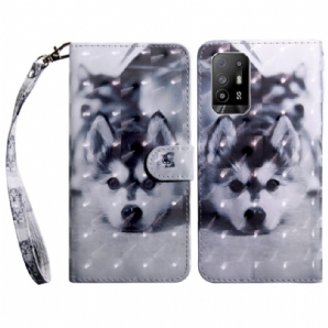 Flip Case Für Oppo A94 5G Husky-hund Mit Lanyard