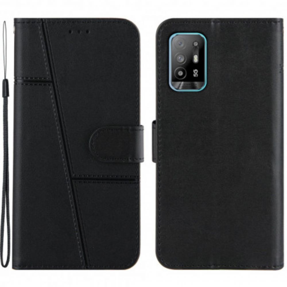 Flip Case Für Oppo A94 5G Mit Kordel Geo Kunstlederband