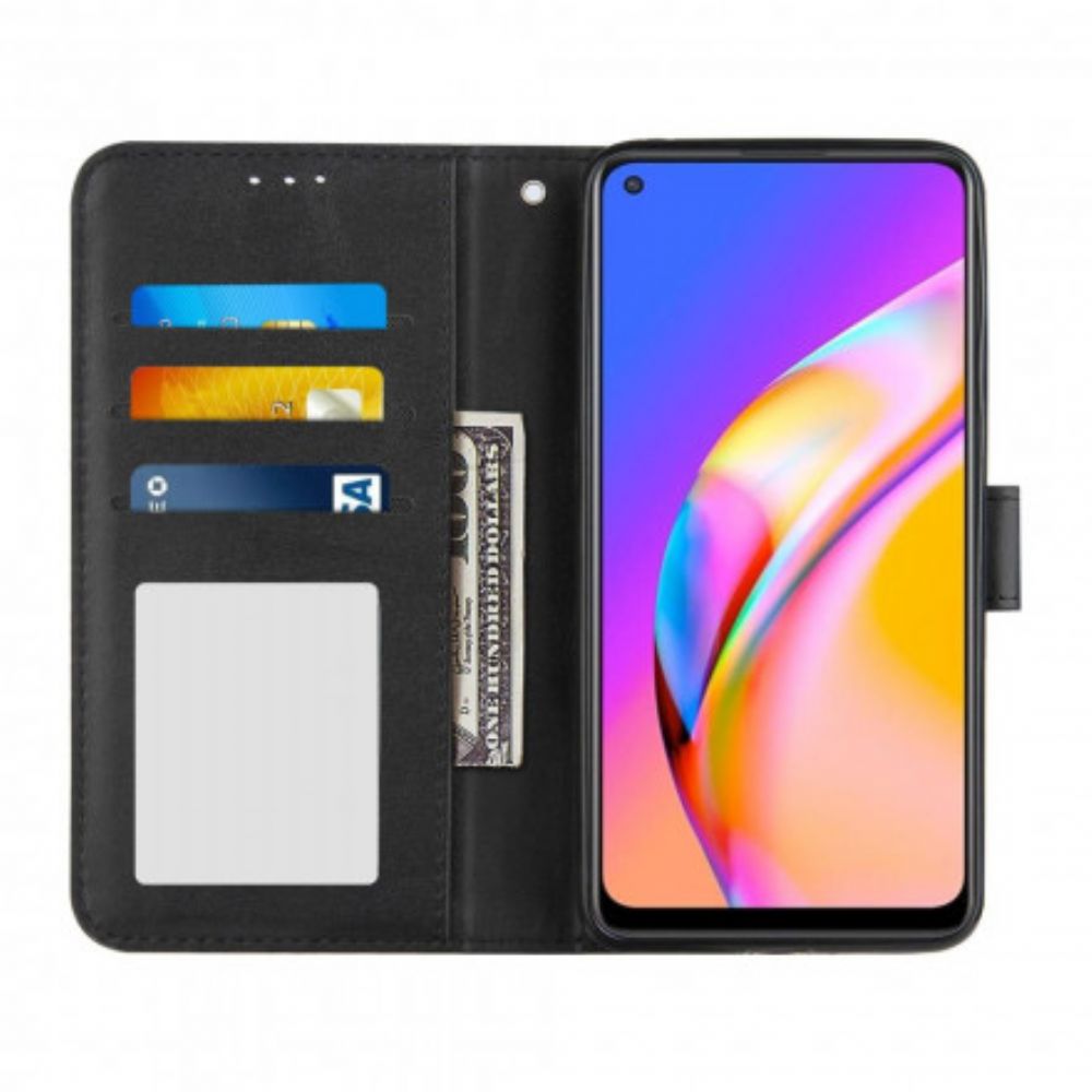 Flip Case Für Oppo A94 5G Mit Kordel Geo Kunstlederband