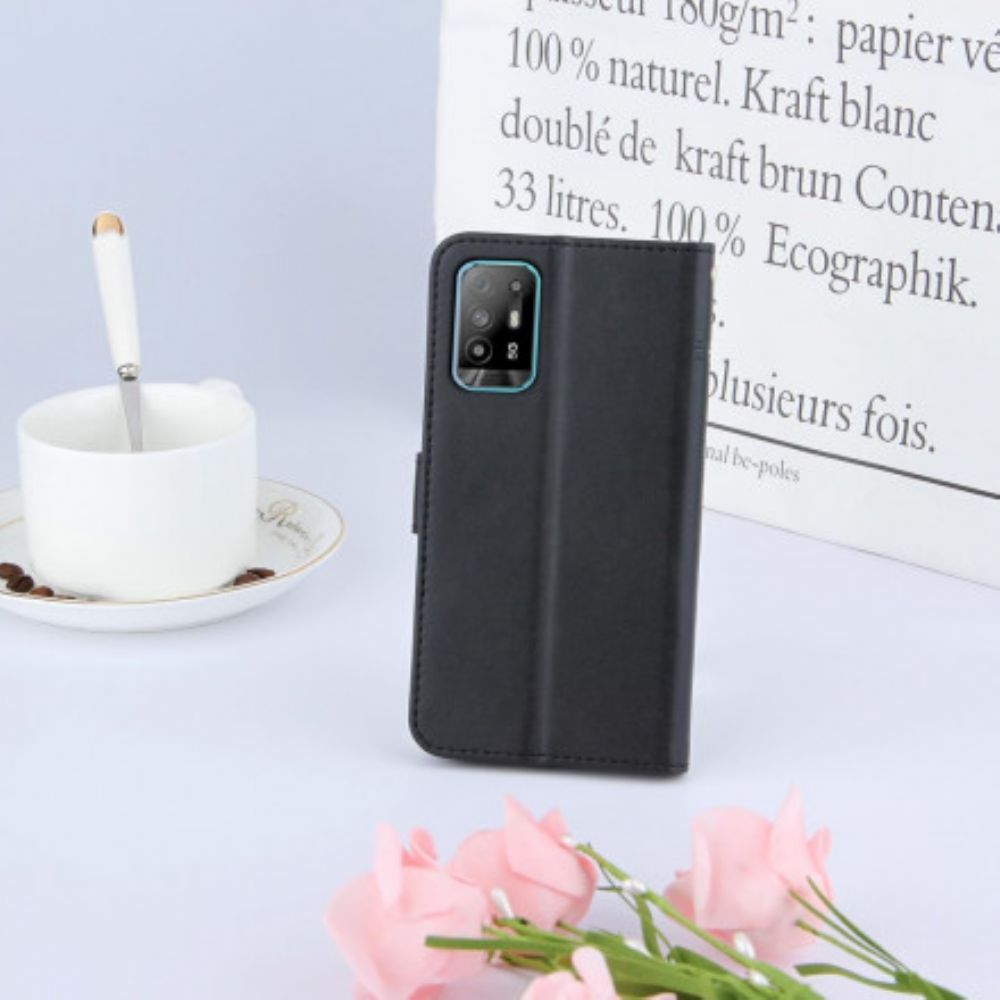 Flip Case Für Oppo A94 5G Mit Kordel Geo Kunstlederband