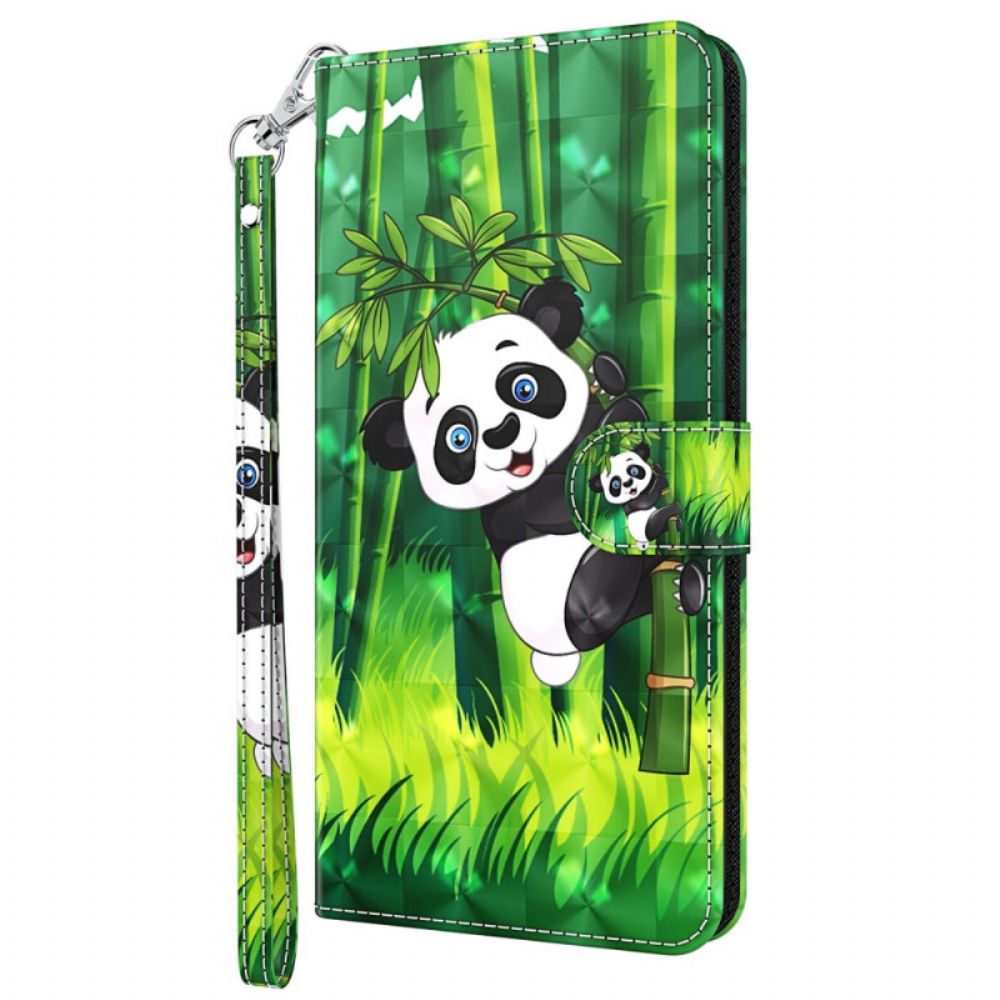 Flip Case Für Oppo A94 5G Panda Mit Lanyard