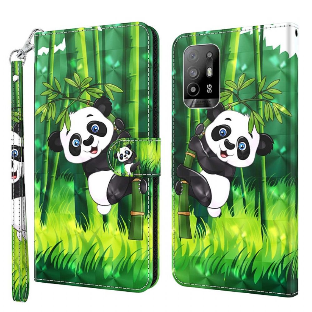 Flip Case Für Oppo A94 5G Panda Mit Lanyard