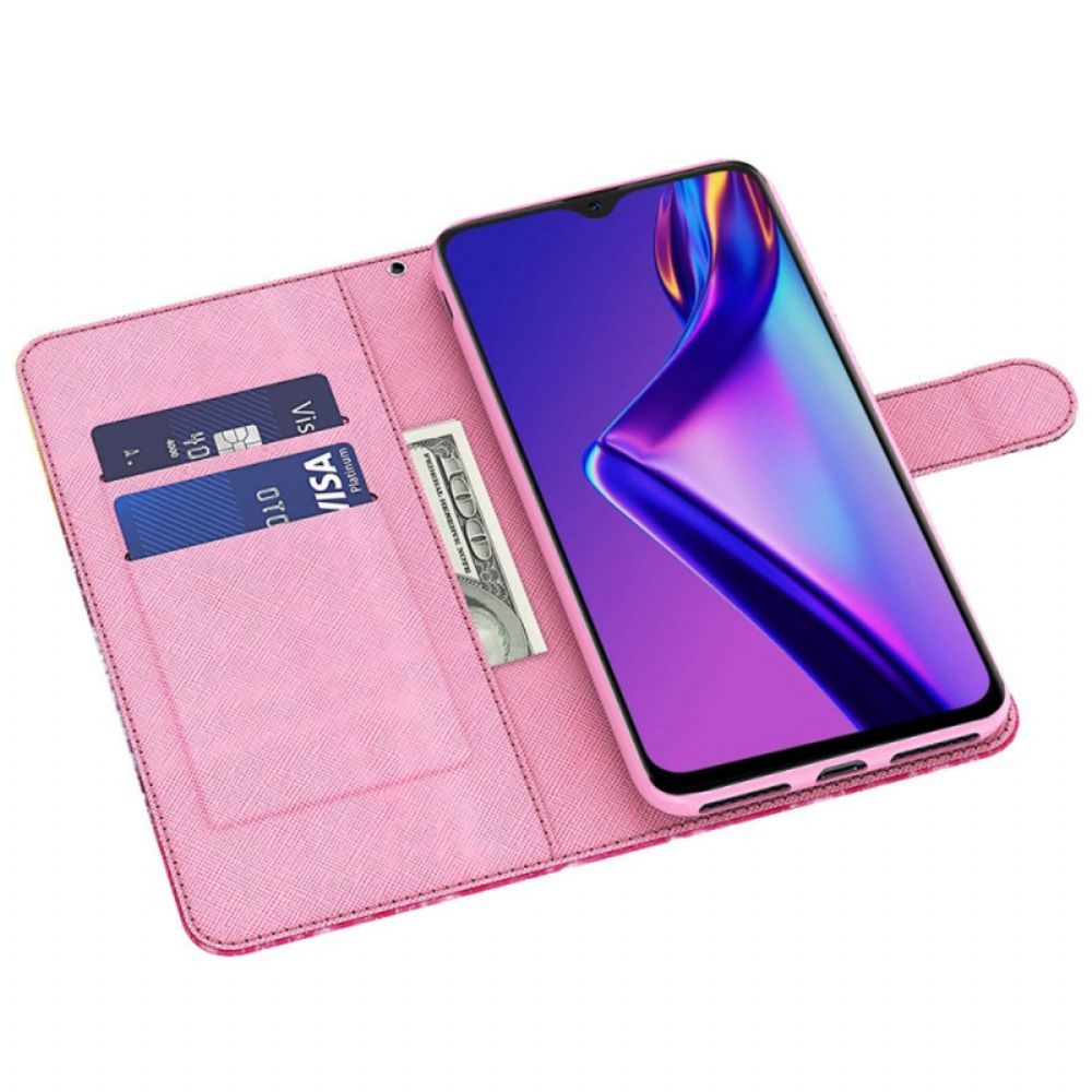 Flip Case Für Oppo A94 5G Rosa Baum Mit Lanyard