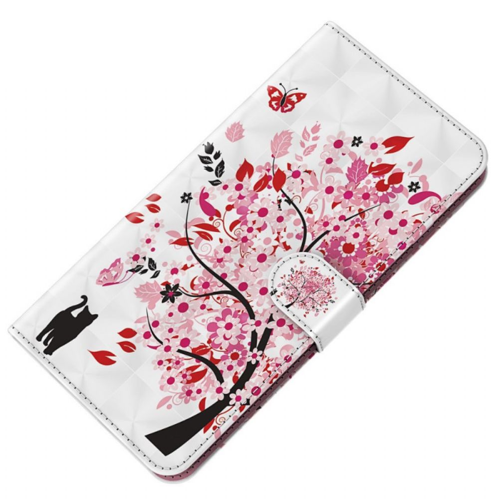 Flip Case Für Oppo A94 5G Rosa Baum Mit Lanyard