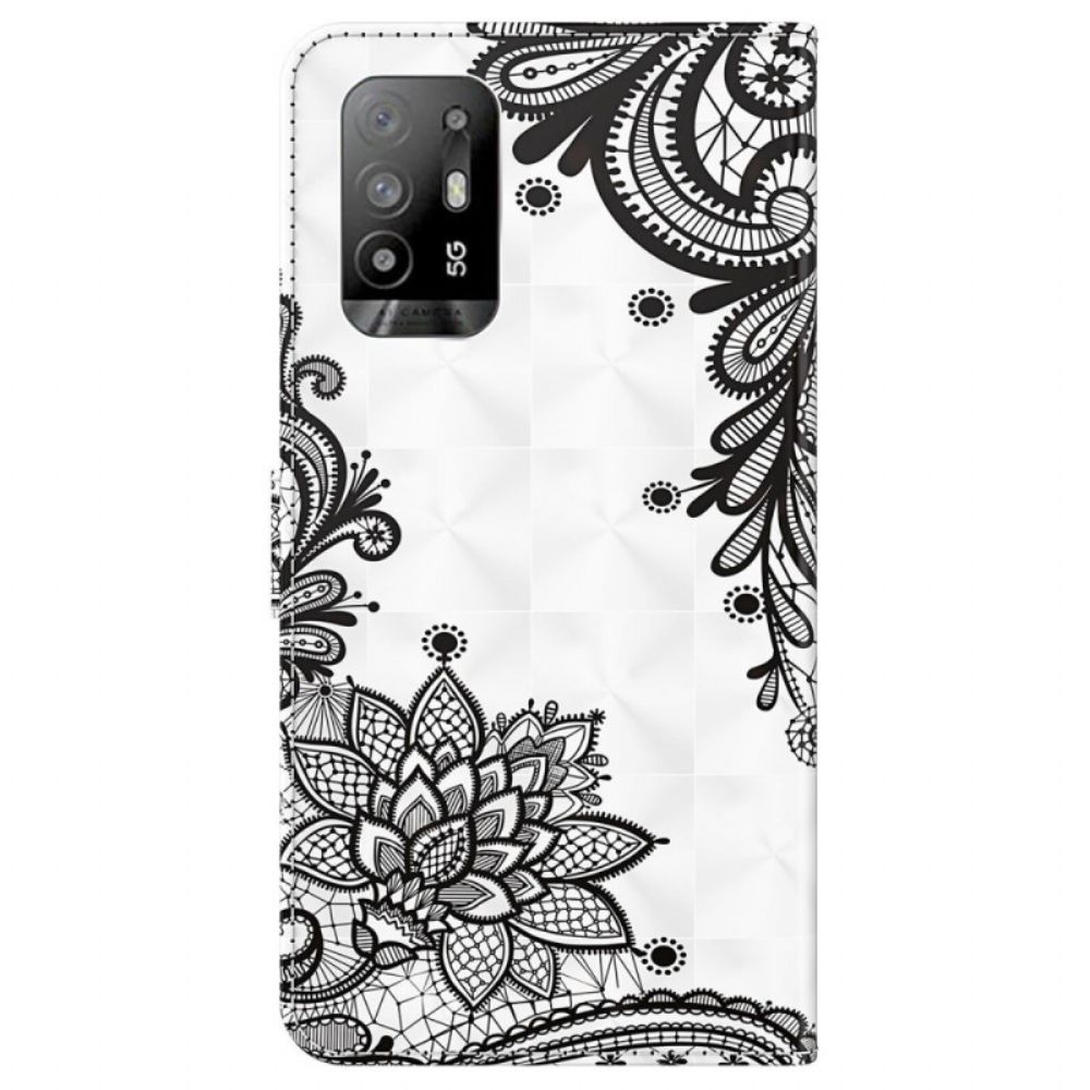 Flip Case Für Oppo A94 5G Schnürsenkel Aus Kunstleder Mit Riemen