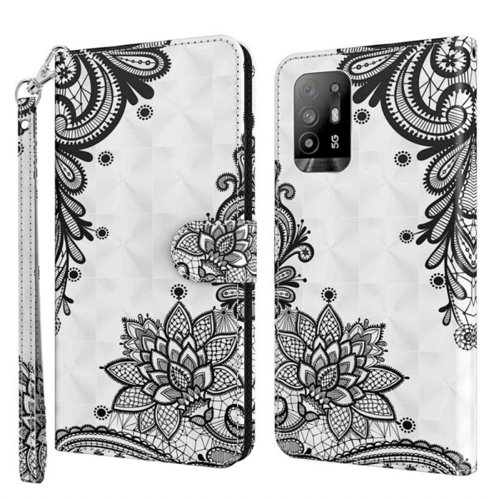 Flip Case Für Oppo A94 5G Schnürsenkel Aus Kunstleder Mit Riemen