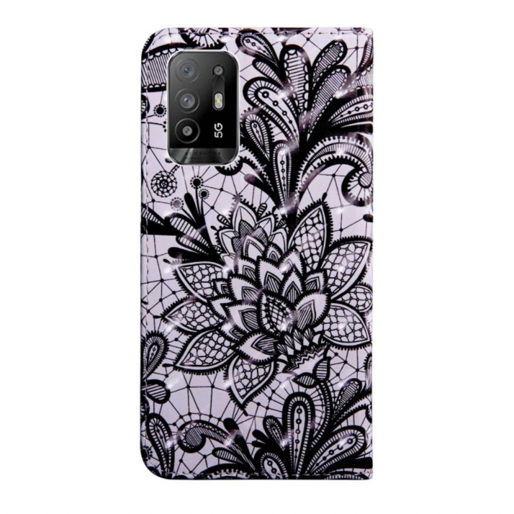 Flip Case Für Oppo A94 5G Spitzenblumen Mit Riemen