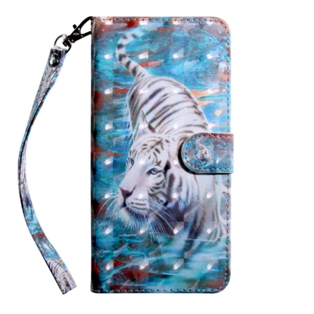 Flip Case Für Oppo A94 5G Tiger Kunstleder Mit Riemen