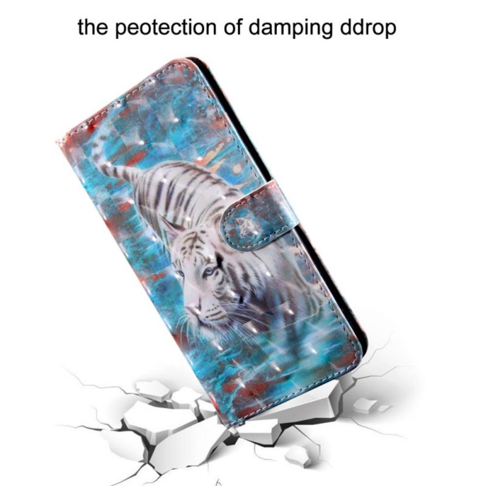 Flip Case Für Oppo A94 5G Tiger Kunstleder Mit Riemen