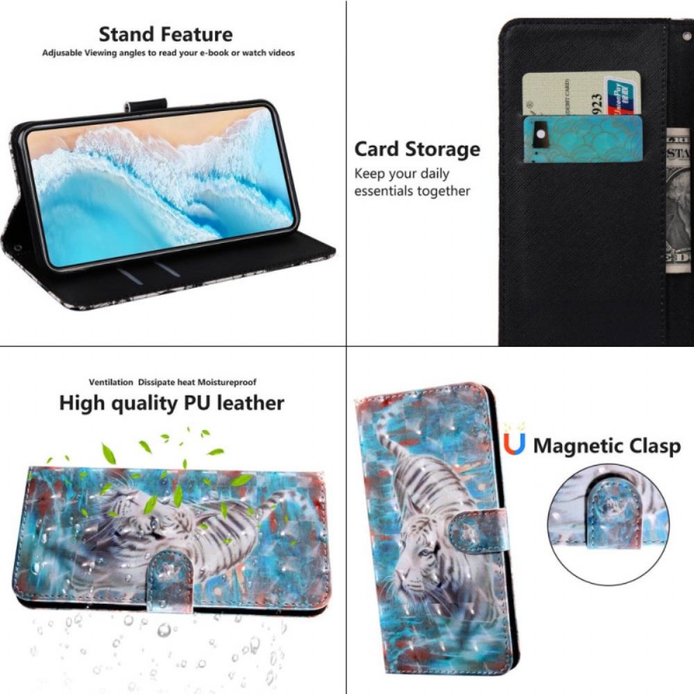 Flip Case Für Oppo A94 5G Tiger Kunstleder Mit Riemen