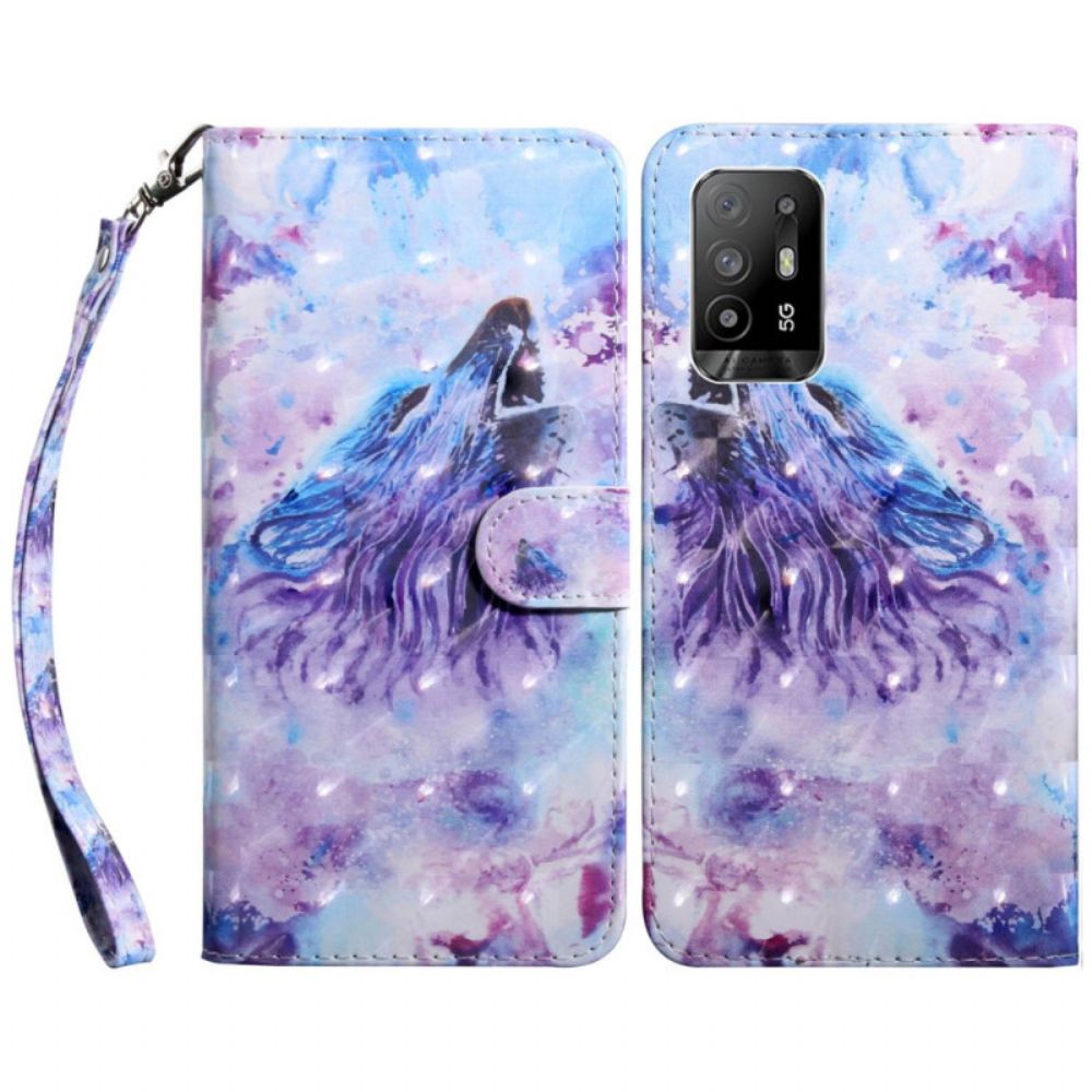 Flip Case Für Oppo A94 5G Wolf Mit Lanyard