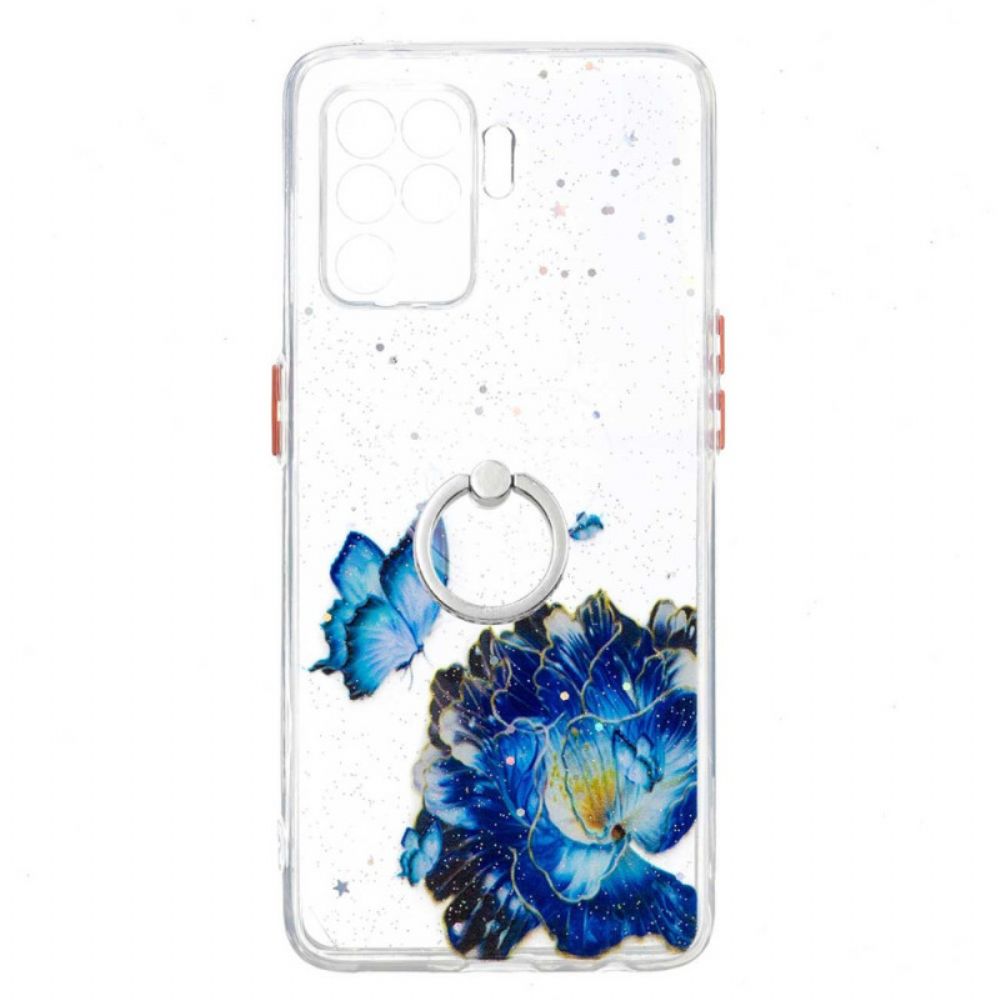 Hülle Für Oppo A94 5G Blauer Blumenschmetterling Mit Ring