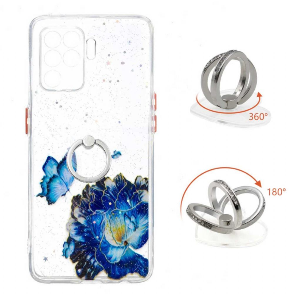 Hülle Für Oppo A94 5G Blauer Blumenschmetterling Mit Ring