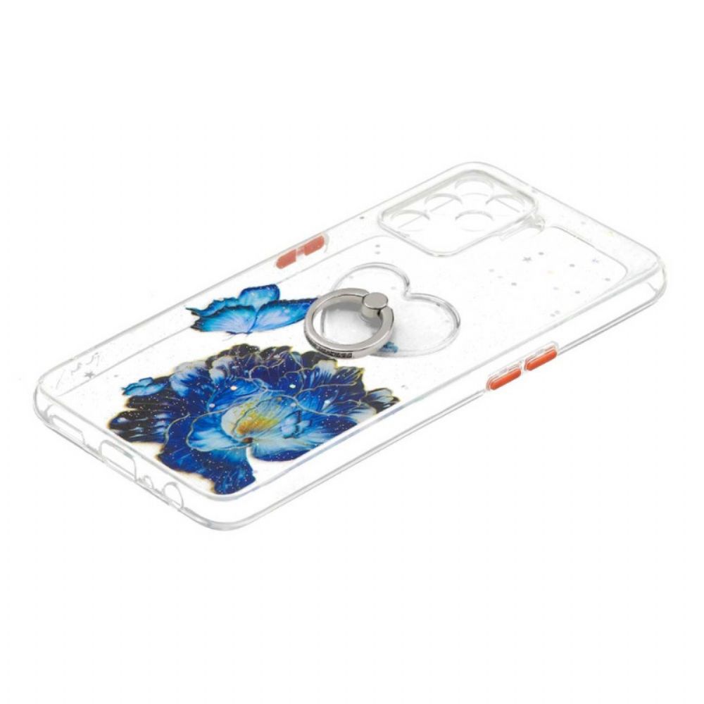 Hülle Für Oppo A94 5G Blauer Blumenschmetterling Mit Ring