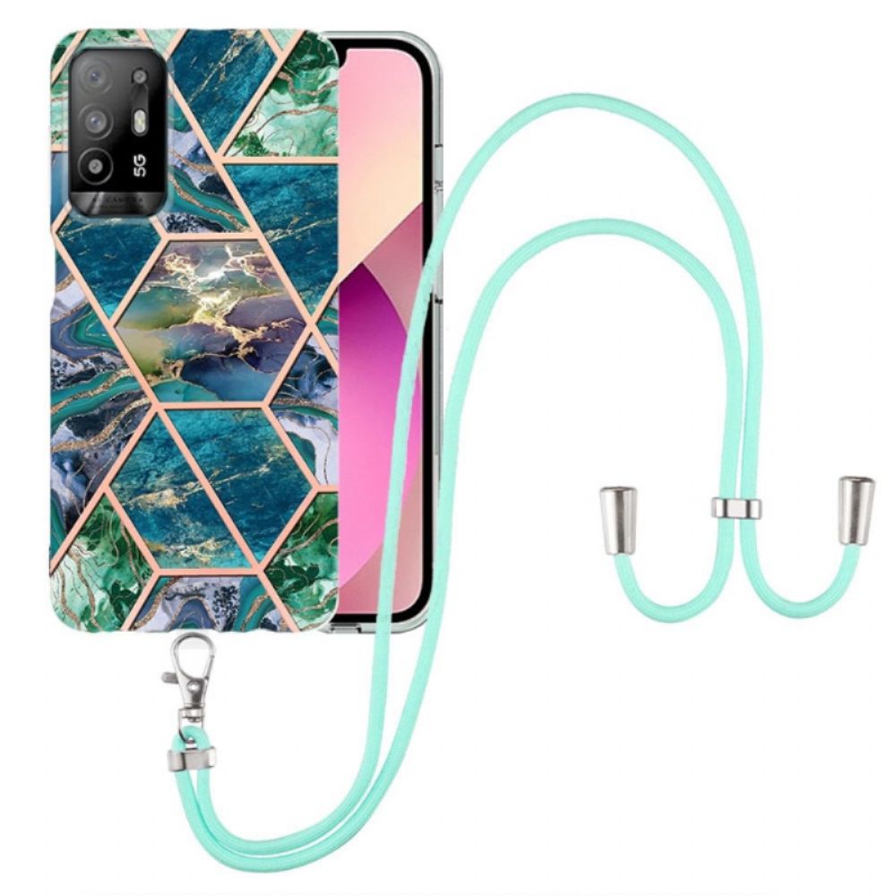 Hülle Für Oppo A94 5G Geometrischer Marmor Mit Riemen