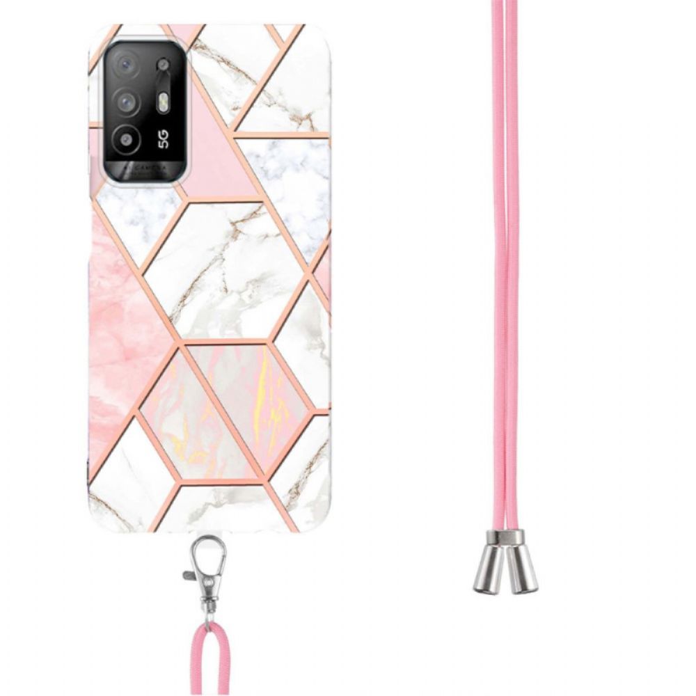 Hülle Für Oppo A94 5G Geometrischer Marmor Mit Riemen