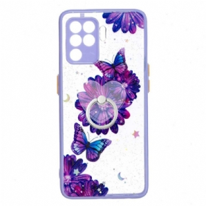 Hülle Für Oppo A94 5G Lila Blumenschmetterling Mit Ring