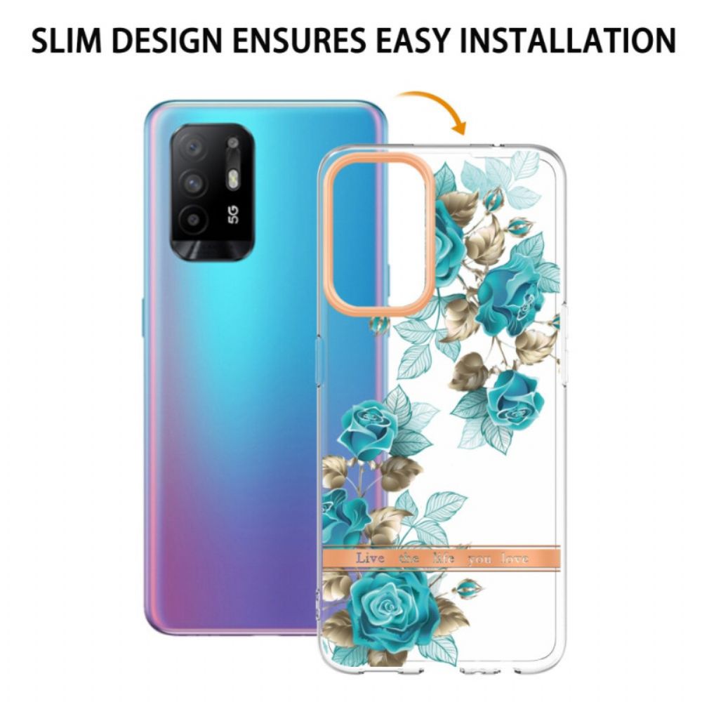 Hülle Für Oppo A94 5G Transparente Blaue Blumen