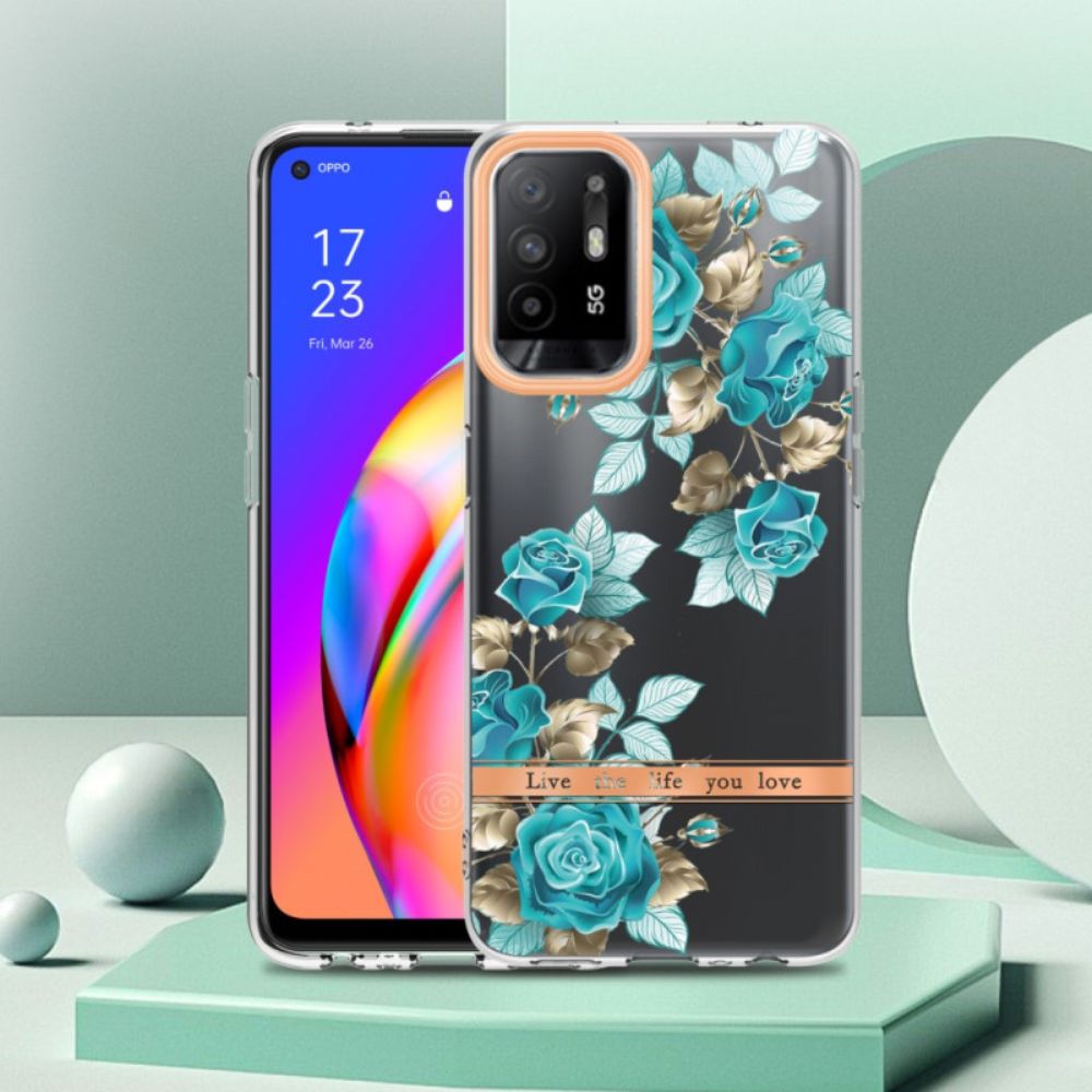 Hülle Für Oppo A94 5G Transparente Blaue Blumen