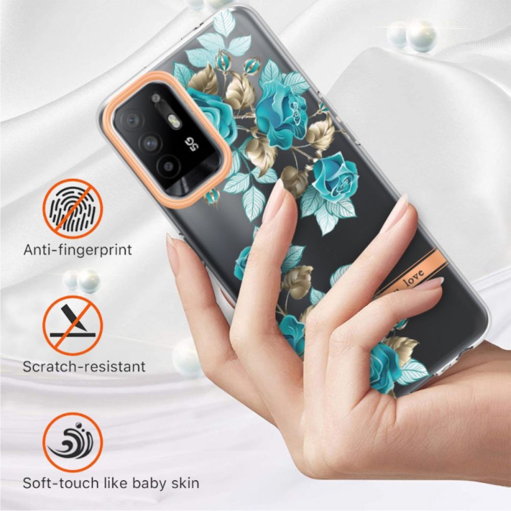 Hülle Für Oppo A94 5G Transparente Blaue Blumen