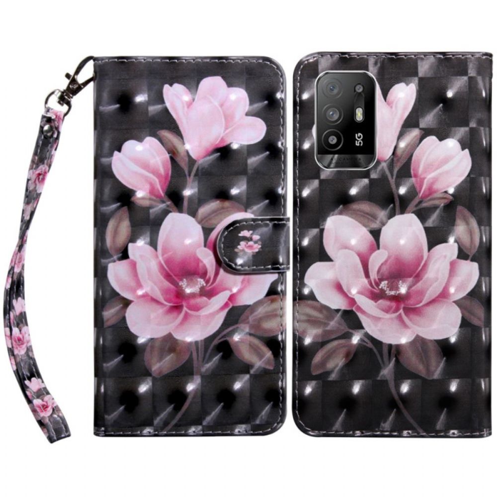 Lederhüllen Für Oppo A94 5G Blumen Mit Riemen