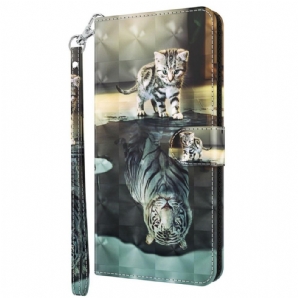 Lederhüllen Für Oppo A94 5G Katze Und Tiger Mit Lanyard