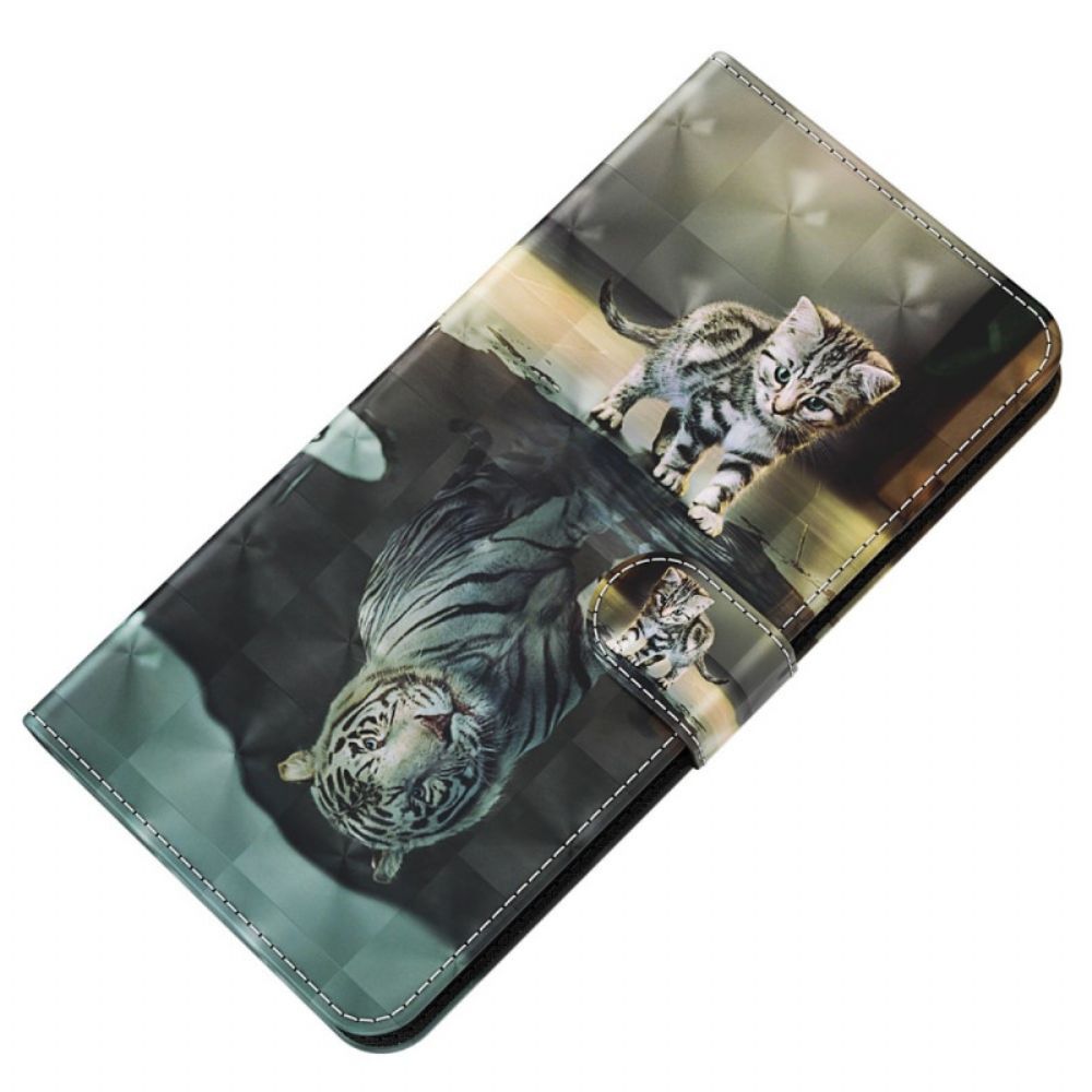 Lederhüllen Für Oppo A94 5G Katze Und Tiger Mit Lanyard