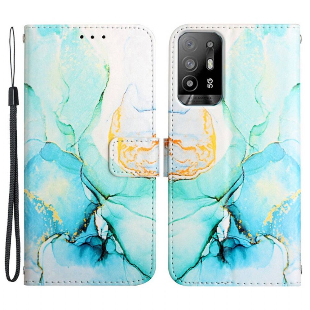 Lederhüllen Für Oppo A94 5G Marmor Mit Riemen