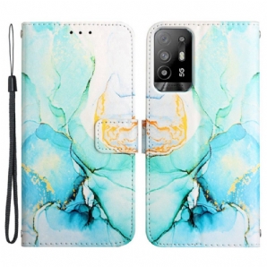 Lederhüllen Für Oppo A94 5G Marmor Mit Riemen