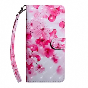 Lederhüllen Für Oppo A94 5G Rosa Blumen Mit Lanyard