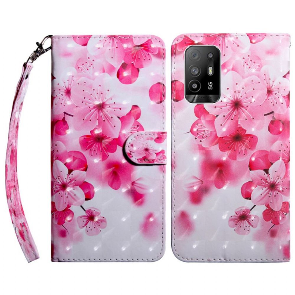 Lederhüllen Für Oppo A94 5G Rosa Blumen Mit Lanyard