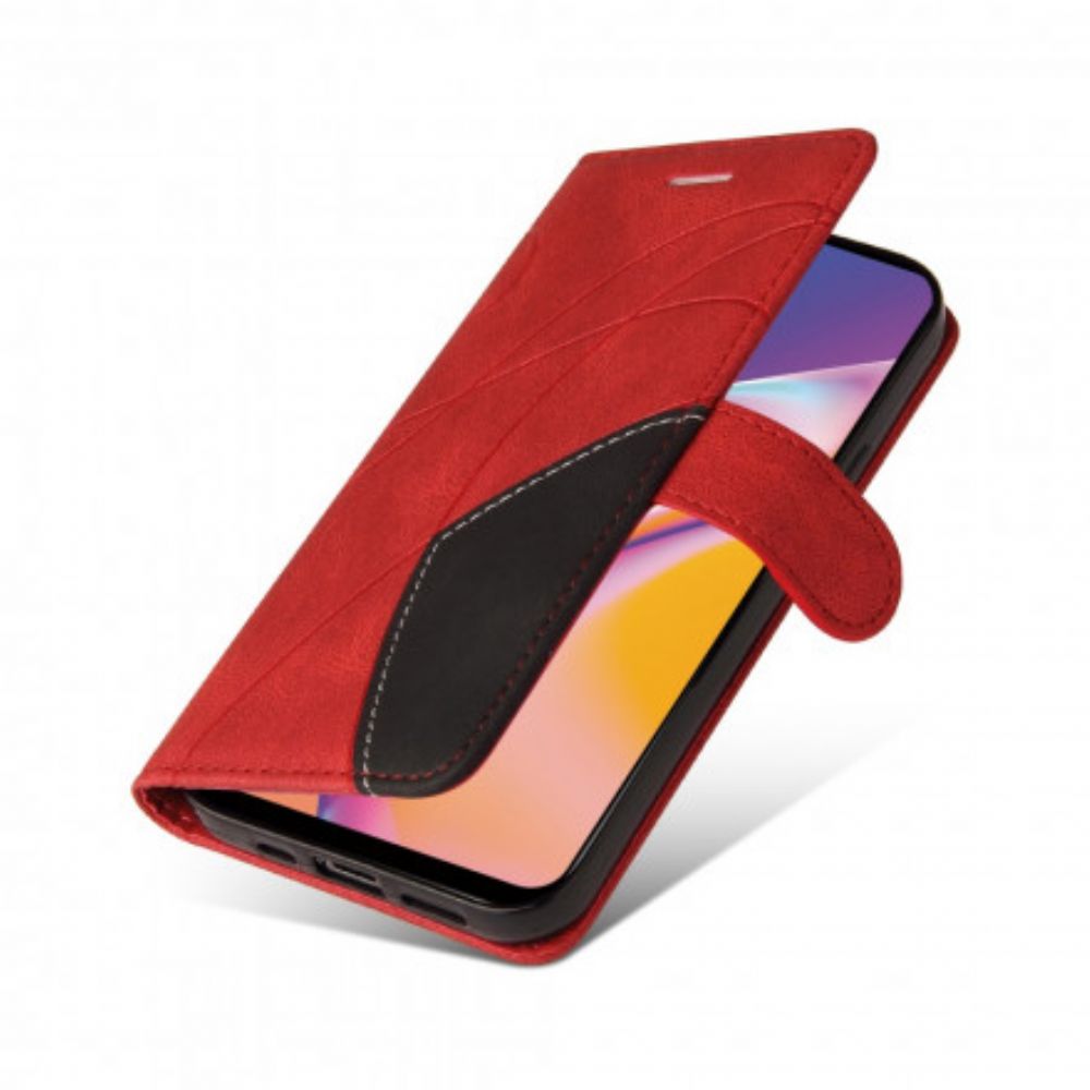 Lederhüllen Für Oppo A94 5G Signatur Zweifarbiges Kunstleder