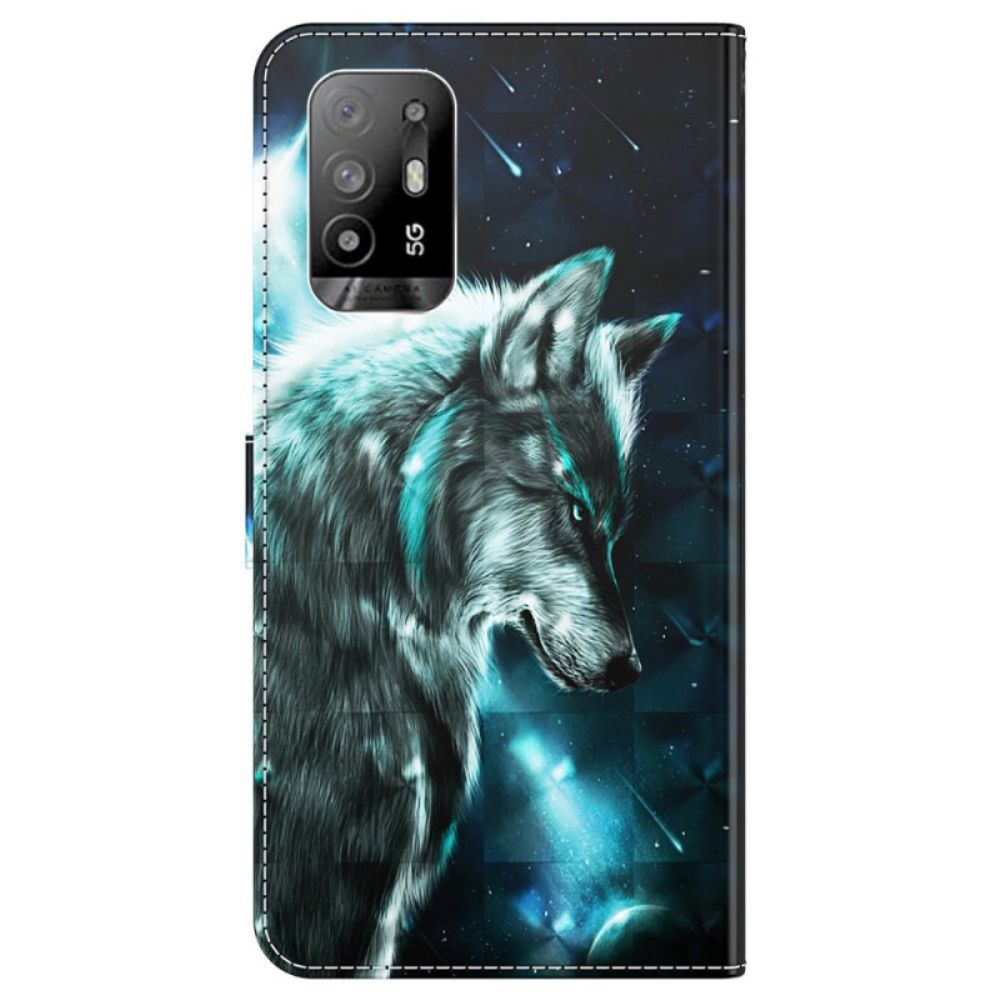 Lederhüllen Für Oppo A94 5G Wolf Mit Lanyard