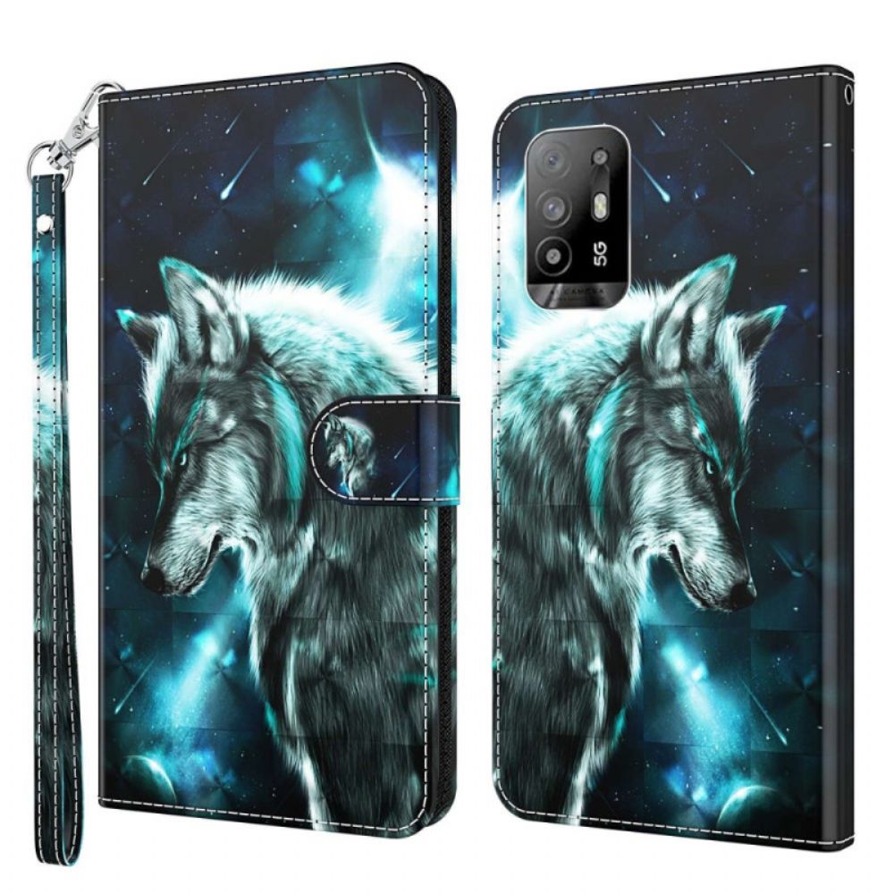 Lederhüllen Für Oppo A94 5G Wolf Mit Lanyard