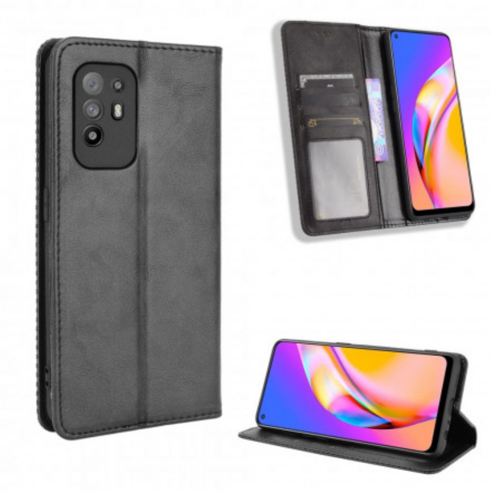 Schutzhülle Für Oppo A94 5G Flip Case Gestylter Vintage-leder-effekt