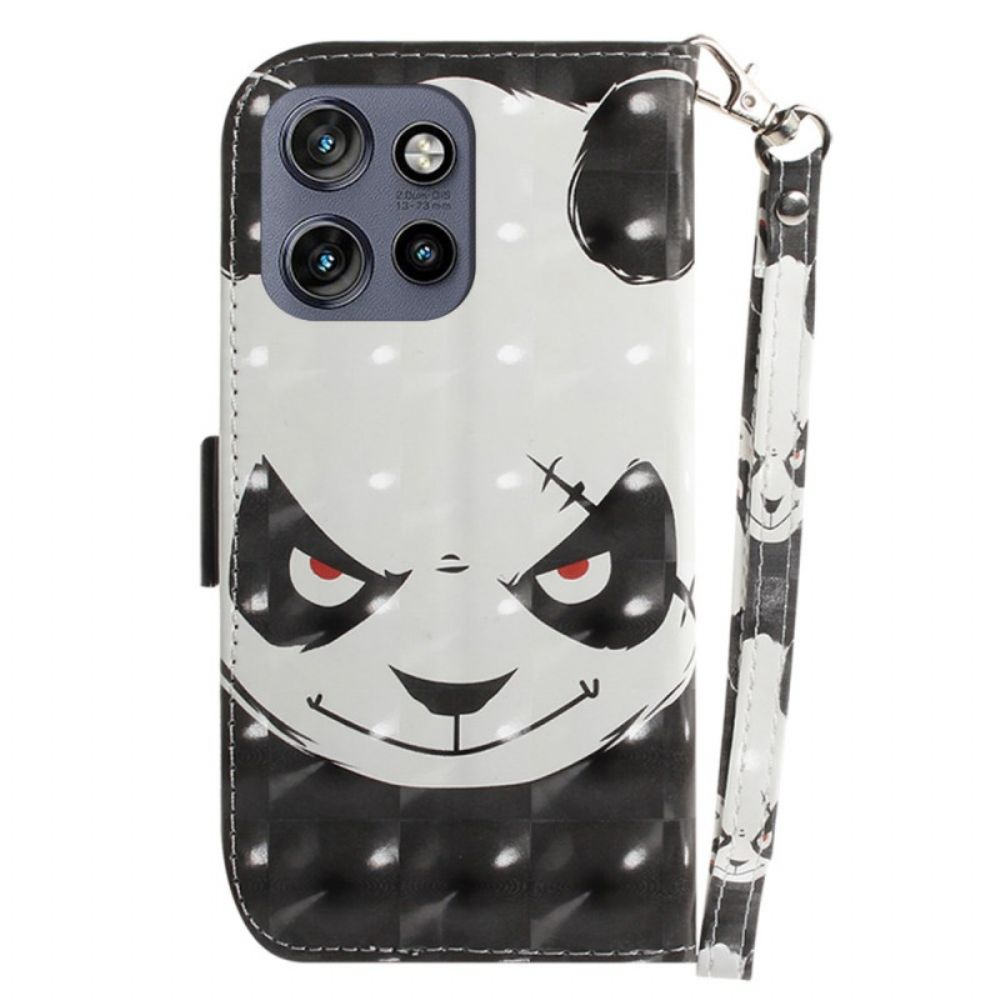 Lederhüllen Für Motorola Edge 50 Neo Wütender Panda Mit Riemen