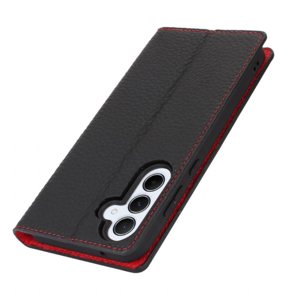 Flip Case Für Samsung Galaxy S24 Fe Leder Mit Litschi-struktur