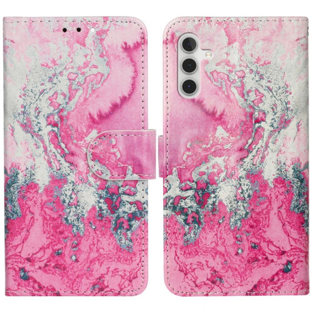 Lederhüllen Samsung Galaxy S24 Fe Handyhülle Rosa Meerwassermarmor