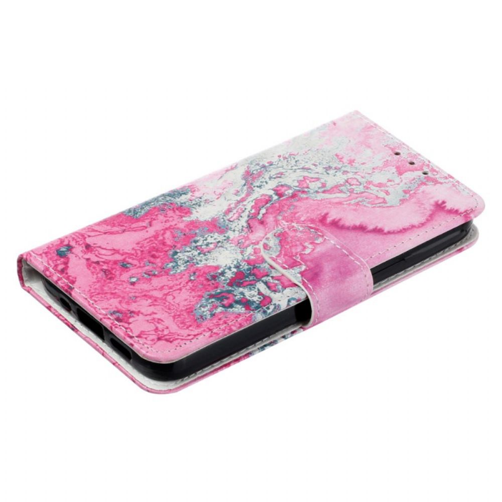 Lederhüllen Samsung Galaxy S24 Fe Handyhülle Rosa Meerwassermarmor