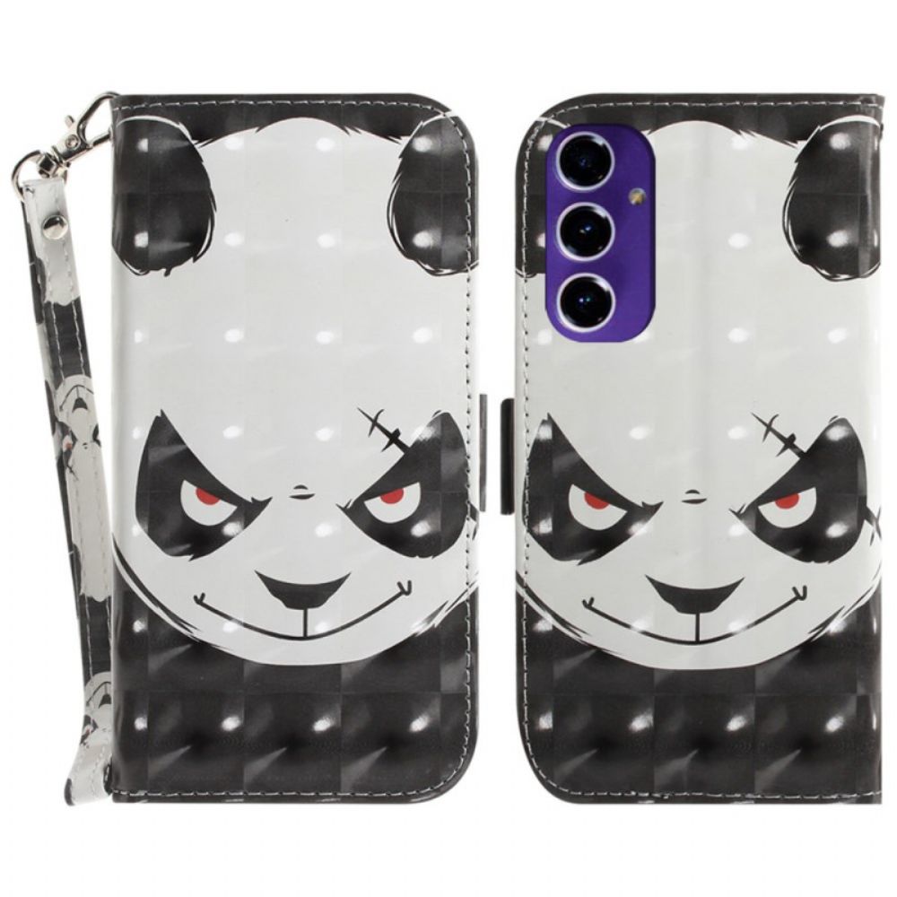 Lederhüllen Samsung Galaxy S24 Fe Wütender Panda Mit Riemen