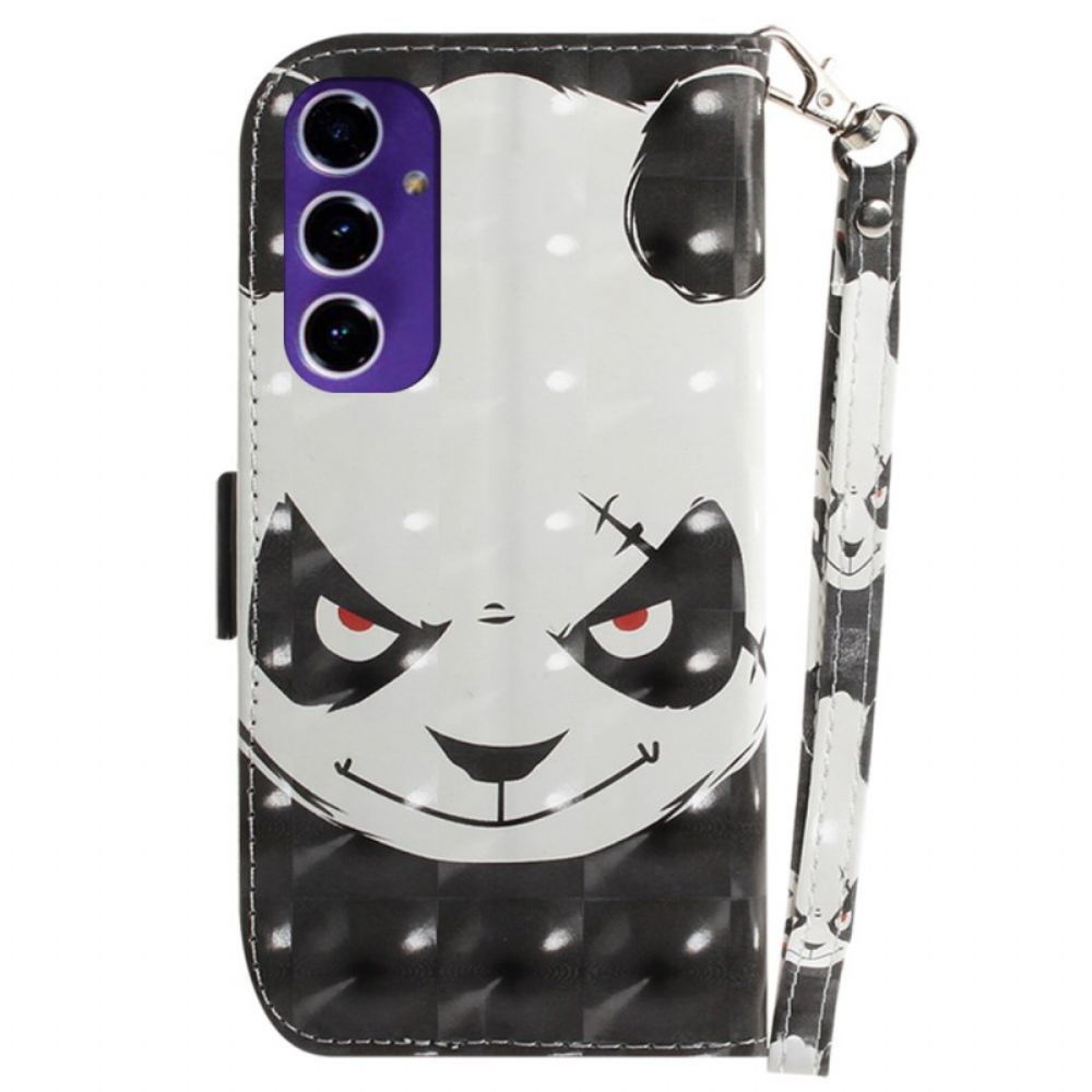 Lederhüllen Samsung Galaxy S24 Fe Wütender Panda Mit Riemen