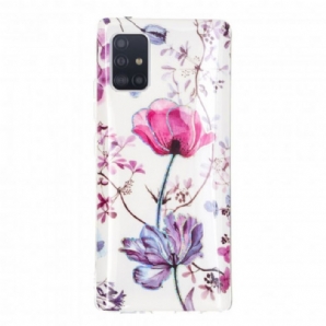 Handyhülle Für Samsung Galaxy A71 5G Marmorierte Blumen