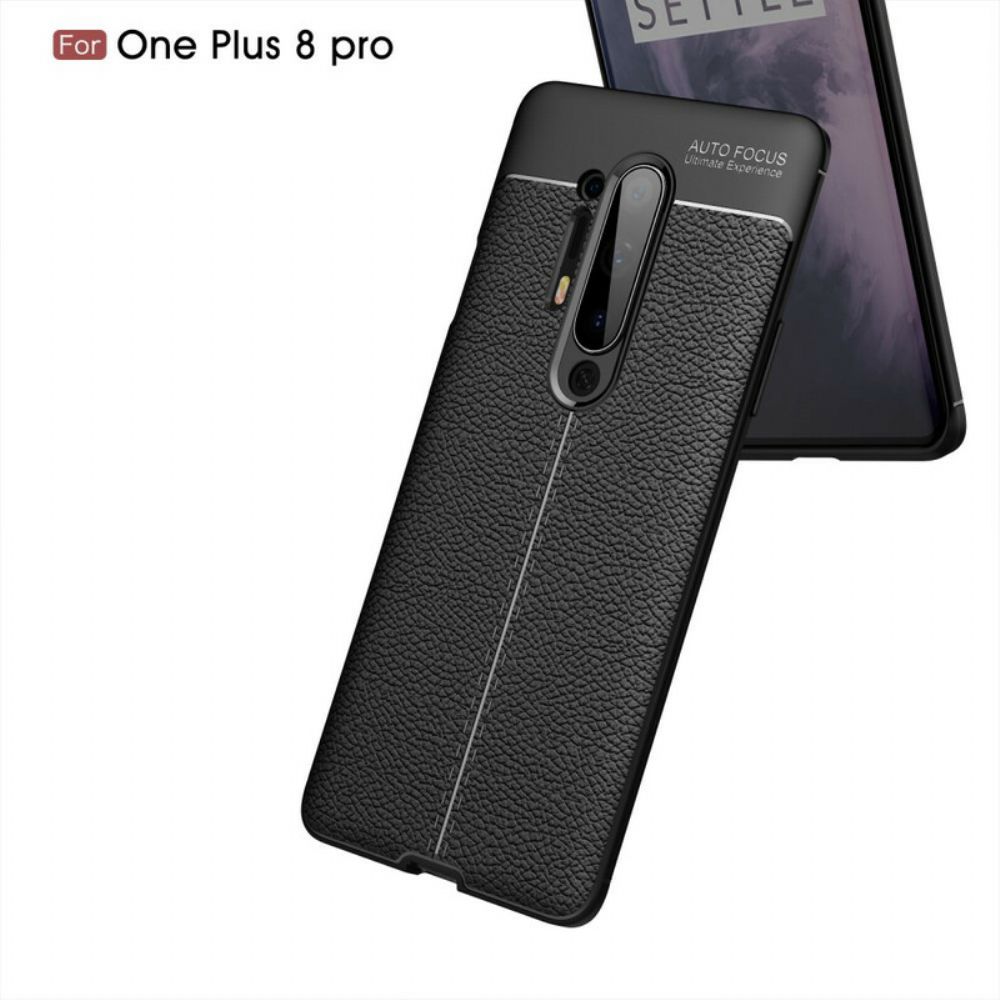 Handyhülle Für OnePlus 8 Pro Doppellinie Litschi-leder-effekt