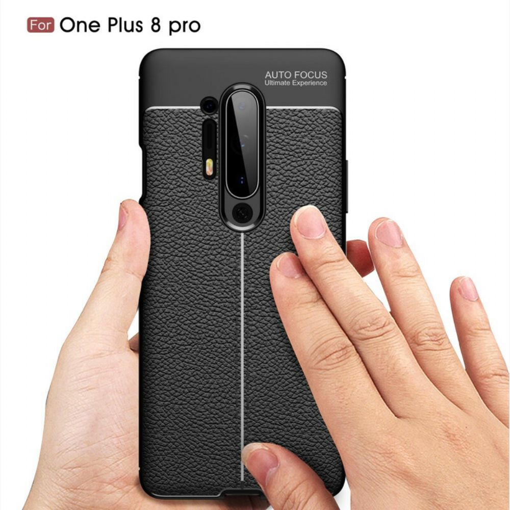 Handyhülle Für OnePlus 8 Pro Doppellinie Litschi-leder-effekt